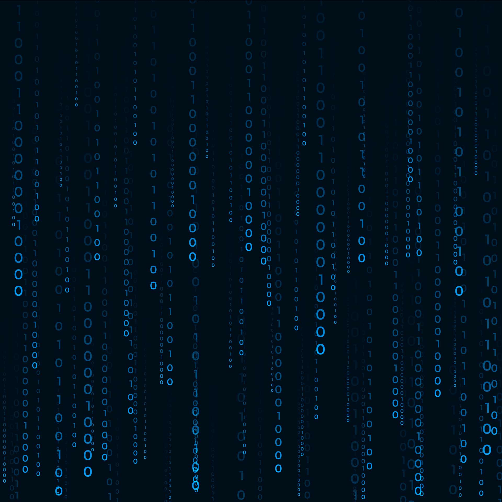 Digitale Zahlenströme aus Einsen und Nullen auf dunklem Hintergrund – symbolisieren Daten und digitale Technologie